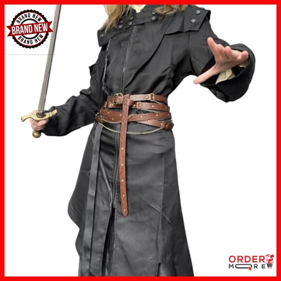 Vintage Adjustable Faux Leather Chain Belt, Medieval Thin Belt for Dresses - Picture 3 of 7